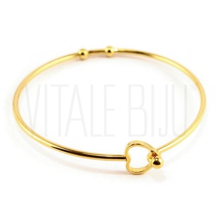 Pulseira Escrava Coração +/- 62mm - Aço Inox Dourado