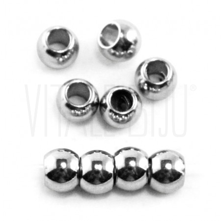 Pack 20 contas 4mm furo: 2mm - aço inox 