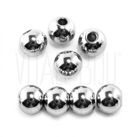 Pack 10 contas 6mm furo: 2mm - aço inox 