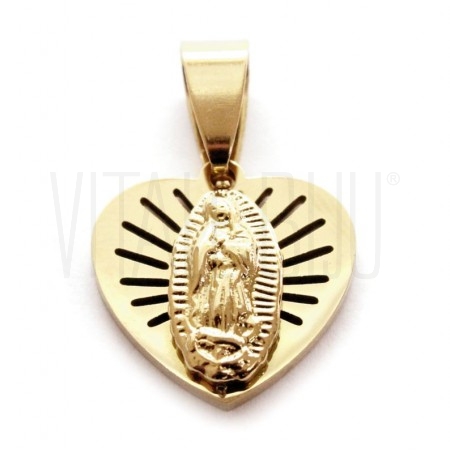 Pendente coração Nossa Senhora de Guadalupe 25x17mm dourado - Aço inox 