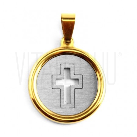 Medalha cruz - aço inox 20mm b...