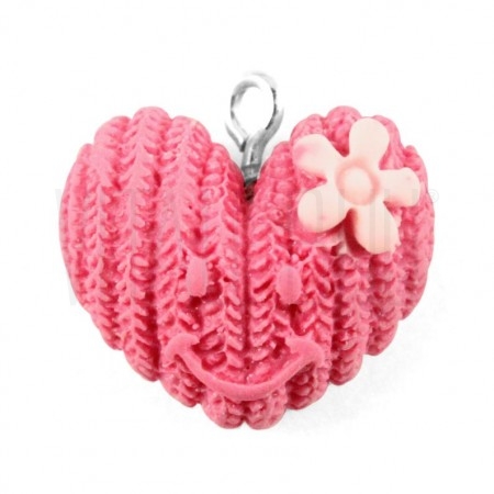 Pendente coração resina 16x19mm - ROSA