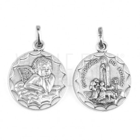 Medalha Anjo e Nossa Senhora de Fátima 30mm - ZAMAK