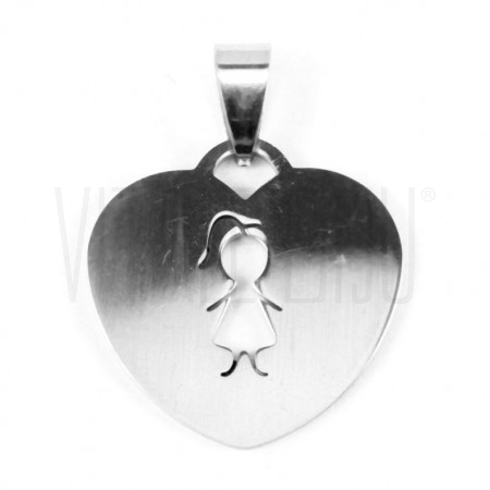 Medalha coração 1 menina - aço inox