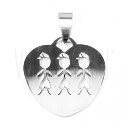 Medalha Coração 3 Meninos - Aço Inox