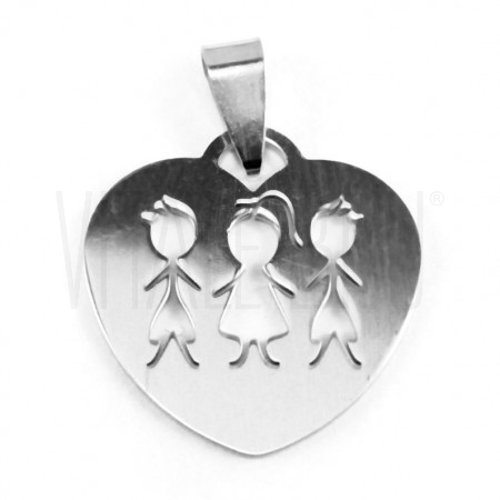 Medalha coração 1 menino 1 menina 1 menino - aço inox