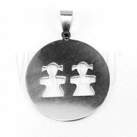  Medalha 2 Meninas 30mm - Aço Inox