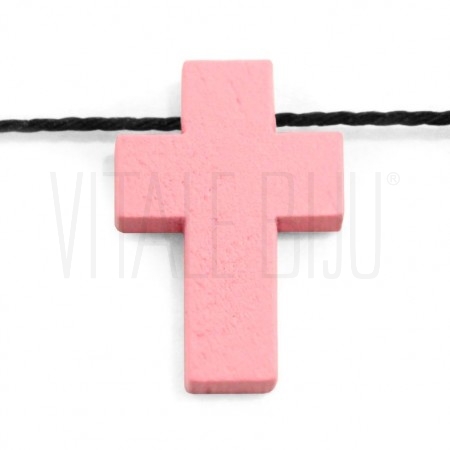 Pendente de madeira cruz rosa 22x14mm