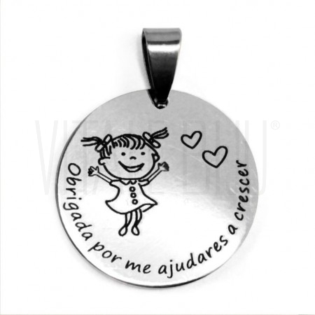 Medalha "Obrigada por me ajudares a crescer" 25mm - Aço Inox - Menina