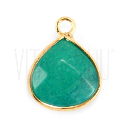 Pendente gota borda dourada 17mm - JADE VERDE