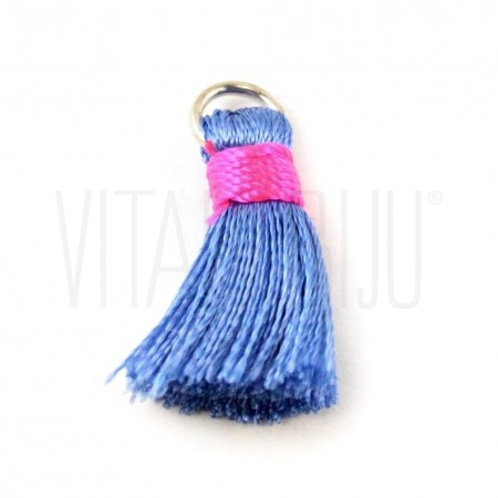 Pompom de seda azul e rosa +/- 22mm - Aço Inox