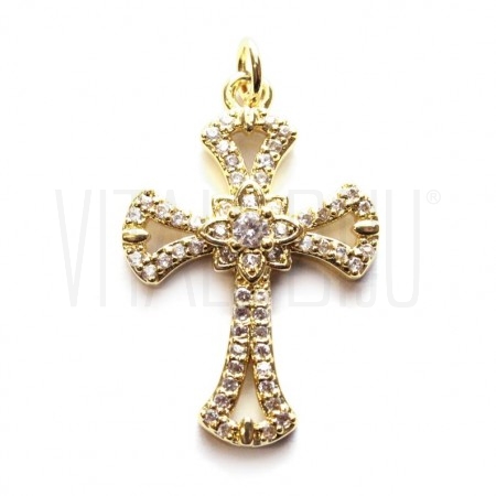  Pendente Cruz 27x18.5mm - Latão banhado a ouro com zirconias