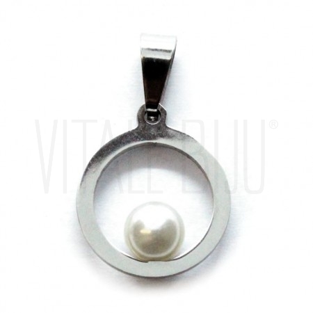 Pendente Circulo com Pérola 15mm - Aço Inox