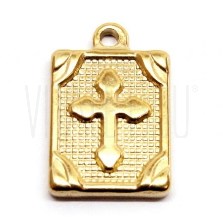 Pendente Cruz 15x12mm - Aço Inox Dourado