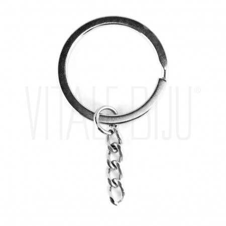 Argola porta chaves com corrente prateado 30mm